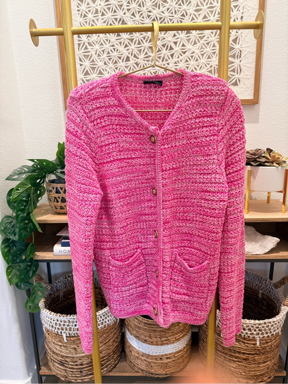 Vici Hot Pink Textured Button-Up Cardigan